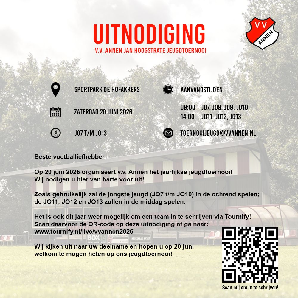Uitnodiging VV Annen Jan Hoogstrate Jeugdtoernooi